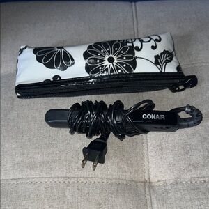 Black Travel Hair Straightener with Floral Carry Pouch